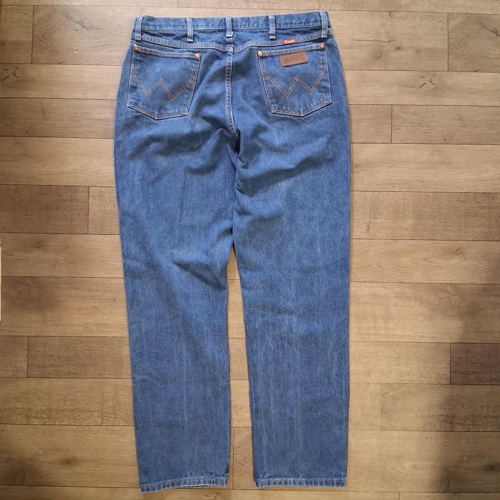 Mens blue denim jeans leather patch copper rivets great workwear casual - Picture 2 of 7